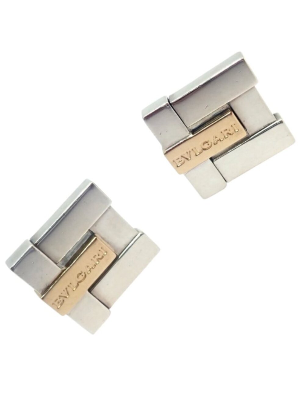Authentic! Bulgari Bvlgari 18k Yellow Gold + Sterling Silver Square Cufflinks